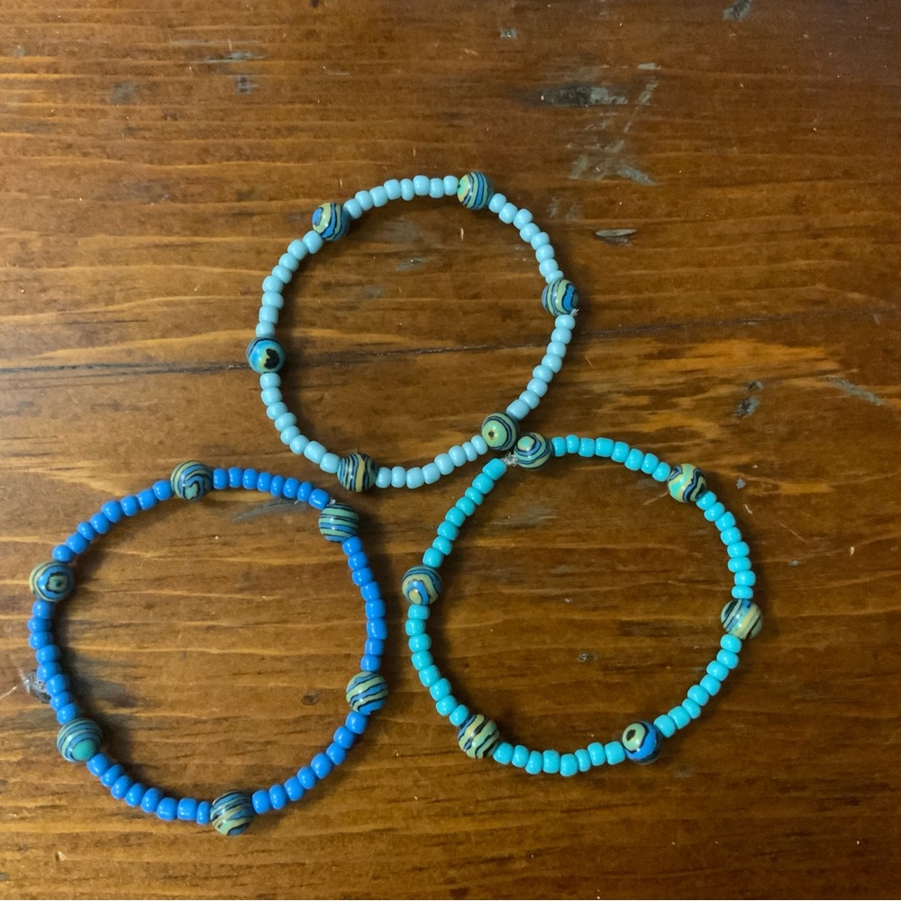 Blue and Turquoise Beaded Bracelets Set.. glass